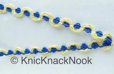 Shimmering Gold And Blue / Yellow / Coral Thread Floral Lace Trim, Rose Trim, Flower Roses